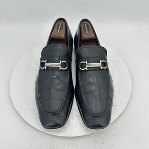 Salvatore Ferragamo Men Size 9 2E Black Leather Horsebit Loafer Dress Shoes